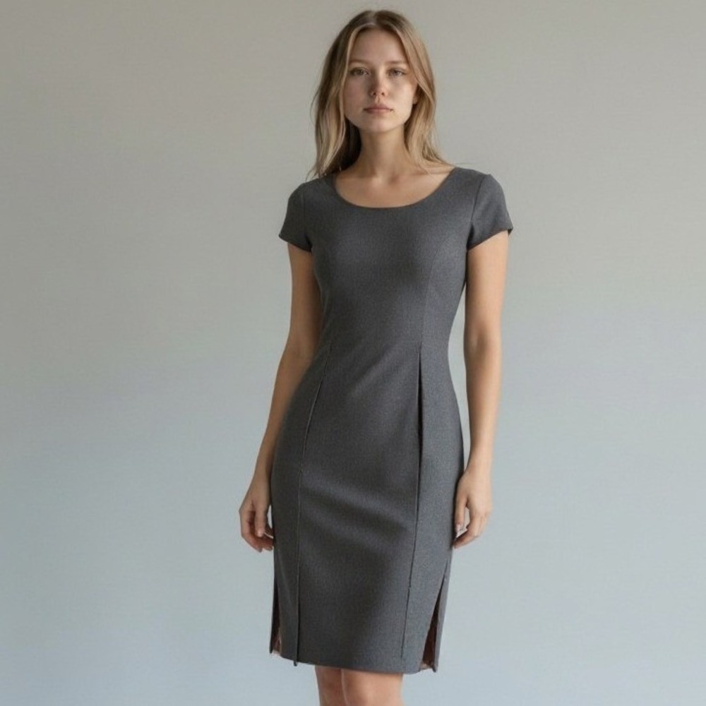 Theory Wool Sheath Dress‎ Gray Cap Sleeve Knee Length Tailored Womens 4 Pockets